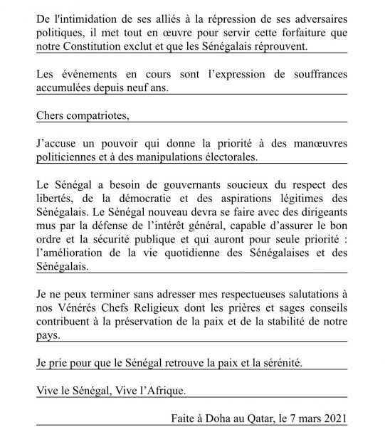 Manifestation au Sénégal : Karim Wade réagit et tacle sévèrement Macky Sall (Document)